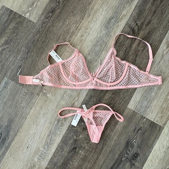 NWT J.Crew Underwire Longline Bra in Lattice Mesh in Warm Pink 34D Small panty - Picture 2 of 14